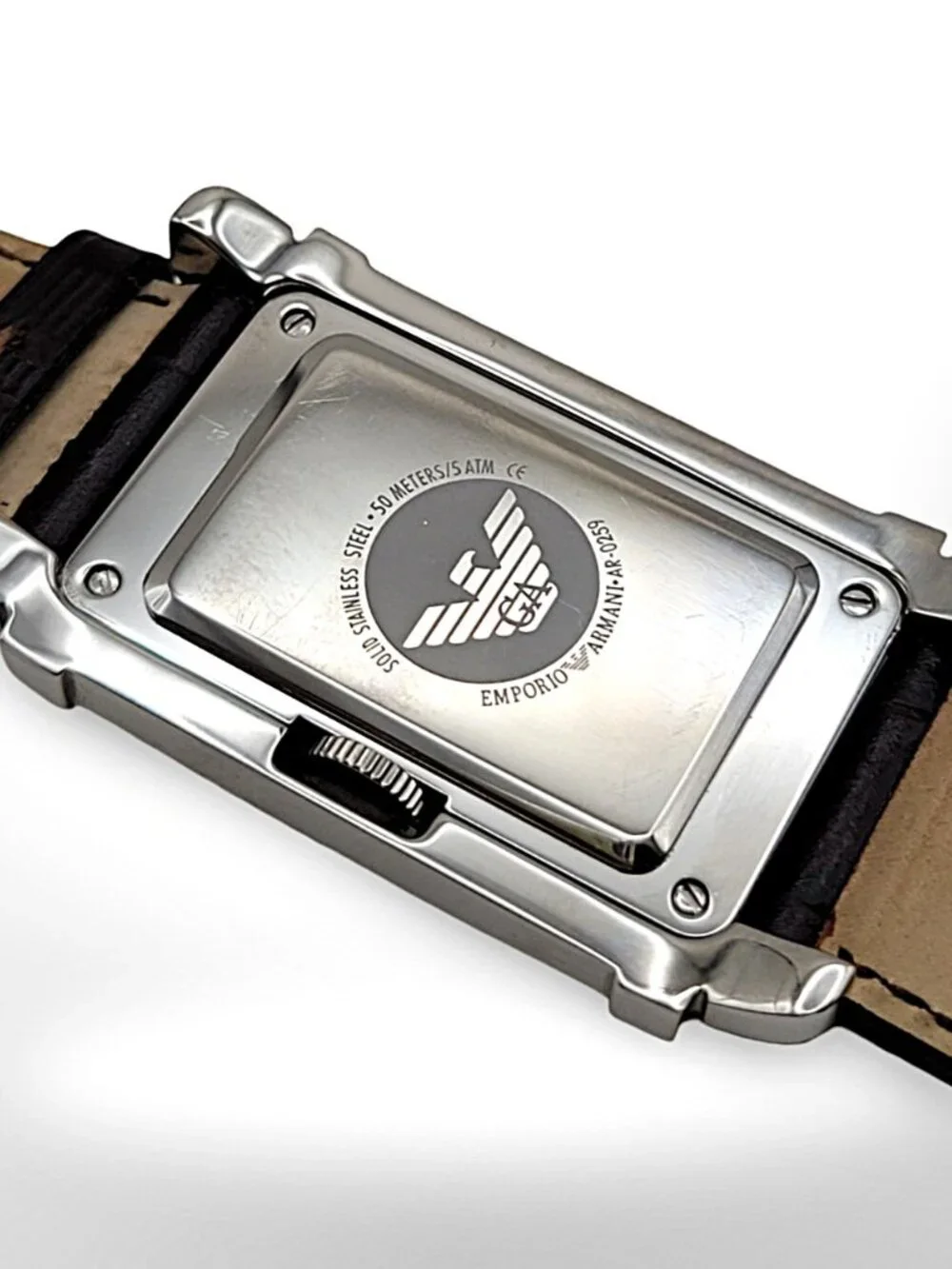 Emporio Armani Tank Watch. Swiss Parts. Genuine Leather Strap. Original Box.